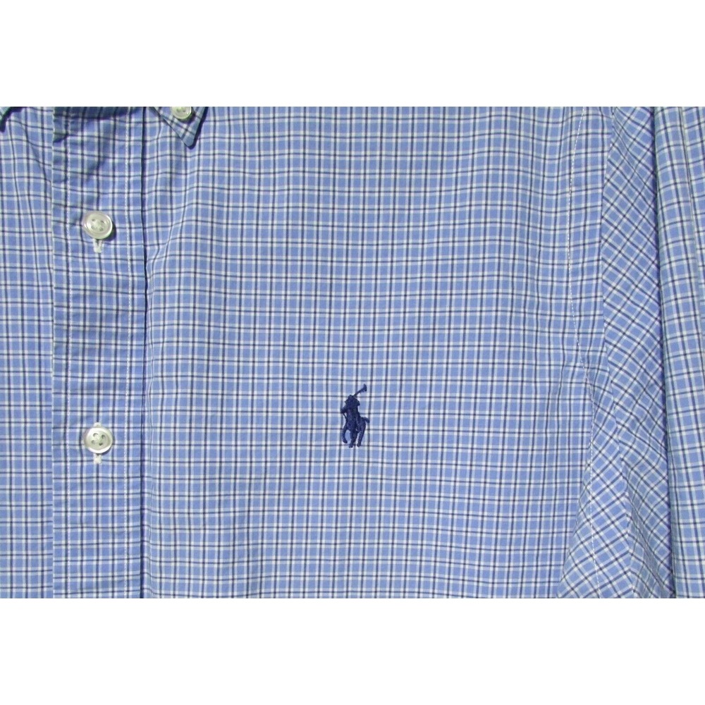 Ralph Lauren Plaid Button Down Shirt Mens L Blue White Long Sleeve Pony Gingham